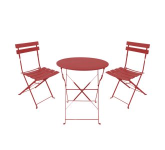 Τραπεζαρία Bistro pakoworld σετ 3τεμ μεταλλική αναδιπλούμενη σε terracotta απόχρωση Φ60x71εκ |  Σετ τραπεζαρία κήπου στο espiti