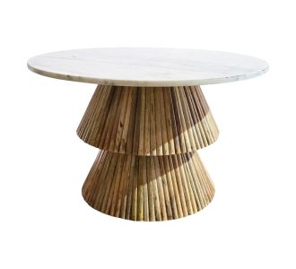 Τραπέζι σαλονιού Havai pakoworld μασίφ ξύλο mango σε φυσική απόχρωση κ λευκή επιφάνεια μαρμάρου Φ80x45εκ |  Τραπεζάκια σαλονιού στο espiti