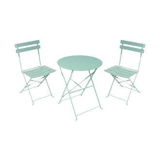 Τραπεζαρία Bistro pakoworld σετ 3τεμ μεταλλική αναδιπλούμενη σε μέντα απόχρωση Φ60x71εκ |  Σετ τραπεζαρία κήπου στο espiti