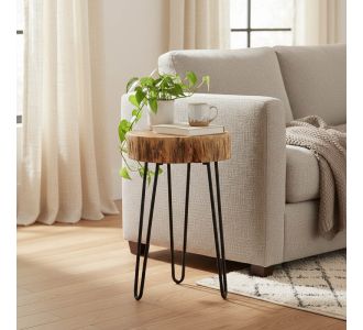 Βοηθητικό τραπέζι Tripp pakoworld μασίφ ξύλο ακακίας σε φυσική απόχρωση με μαυρα μεταλλικά πόδια 32x30x47εκ |  Τραπεζάκια βοηθητικά στο espiti