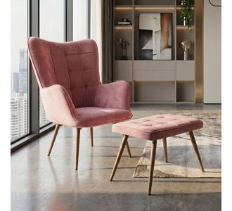 Πολυθρόνα - Μπερζέρα με υποπόδιο Lily Megapap σάπιο μήλο βελούδο - μεταλλικό πόδι χρώμα φυσικό 70x62x98εκ. |  Πολυθρόνες σαλονιού στο espiti