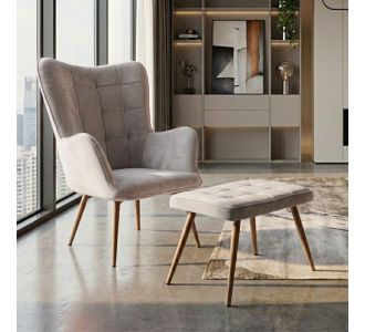 Πολυθρόνα - Μπερζέρα με υποπόδιο Lily Megapap μπεζ βελούδο - μεταλλικό πόδι χρώμα φυσικό 70x62x98εκ. |  Πολυθρόνες σαλονιού στο espiti