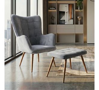 Πολυθρόνα - Μπερζέρα με υποπόδιο Lily Megapap γκρι βελούδο - μεταλλικό πόδι χρώμα φυσικό 70x62x98εκ. |  Πολυθρόνες σαλονιού στο espiti