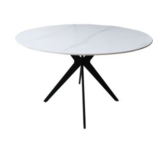 Τραπέζι Orbital pakoworld sintered stone λευκή όψη μαρμάρου με μαύρα μεταλλικά πόδια Φ120x76εκ |  Τραπέζια στο espiti