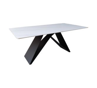 Τραπέζι Mapele pakoworld sintered stone λευκή όψη μαρμάρου με μαύρα μεταλλικά πόδια 180x90x75εκ |  Τραπέζια στο espiti