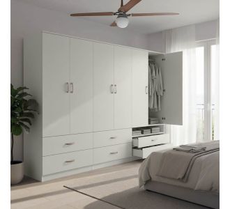 Ντουλάπα εξάφυλλη με συρτάρια Lego pakoworld λευκή 240x42x180εκ |  Ντουλάπες ρούχων στο espiti