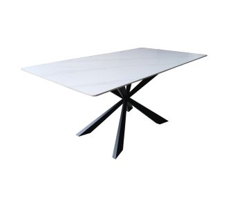 Τραπέζι Mattias pakoworld sintered stone λευκη όψη μαρμάρου με μαύρα μεταλλικά πόδια 180x90x75εκ |  Τραπέζια στο espiti