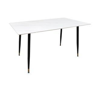Τραπέζι Pembe pakoworld sintered stone λευκή όψη μαρμάρου με μαύρα μεταλλικά πόδια 140x80x75εκ |  Τραπέζια στο espiti