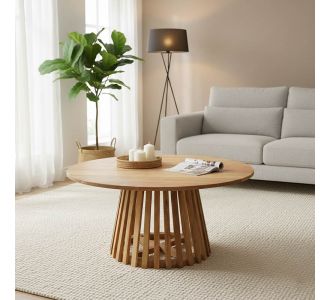 Τραπέζι σαλονιού Radiane pakoworld μασίφ ξύλο ακακίας σε φυσική απόχρωση Φ80x40εκ |  Τραπεζάκια σαλονιού στο espiti