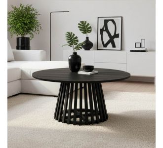 Τραπέζι σαλονιού Radiane pakoworld μασίφ ξύλο ακακίας σε μαύρη απόχρωση Φ80x40εκ |  Τραπεζάκια σαλονιού στο espiti