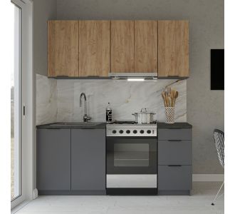 Κουζίνα Samos Craft 5 Τεμαχίων Γραφίτης-Χρυσό Δρυς AlphaB2B |  Σετ Κουζίνες στο espiti