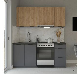 Κουζίνα Samos Craft 5 Τεμαχίων Γραφίτης-Χρυσό Δρυς AlphaB2B |  Σετ Κουζίνες στο espiti