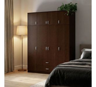 Ντουλάπα τετράφυλλη Royal pakoworld με συρτάρια και πατάρι wenge 200x58x230εκ |  Ντουλάπες ρούχων στο espiti