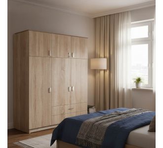 Ντουλάπα τρίφυλλη Royal pakoworld με συρτάρια και πατάρι sonoma 150x58x230εκ |  Ντουλάπες ρούχων στο espiti