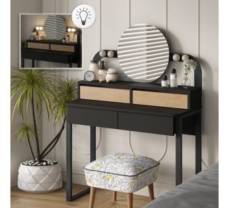 Τουαλέτα με καθρέπτη Lora Megapap με LED χρώμα μαύρο - sapphire oak 96x40x133,4εκ. |  Συρταριέρες -Κονσόλες στο espiti