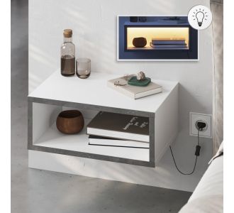 Κομοδίνο επιτοίχιο Brik Megapap με LED χρώμα λευκό - γκρι ρετρό 45x30x18εκ. |  Κομοδίνα στο espiti