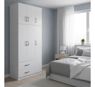 Ντουλάπα τρίφυλλη με 2 συρτάρια και πατάρι Lego pakoworld σε λευκή απόχρωση 90x42x240εκ |  Ντουλάπες ρούχων στο espiti