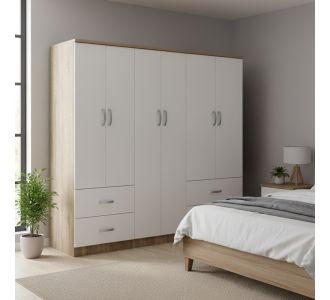 Ντουλάπα εξάφυλλη Lego pakoworld Sonoma-λευκό 200.5x42x180εκ |  Ντουλάπες ρούχων στο espiti