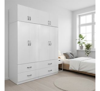 Ντουλάπα τετράφυλλη με συρτάρια και πατάρι Lego pakoworld λευκή 160x42x240εκ |  Ντουλάπες ρούχων στο espiti