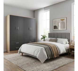 Ντουλάπα τετράφυλλη με συρτάρια Lego pakoworld sonoma-ανθρακί 160x42x180εκ |  Ντουλάπες ρούχων στο espiti