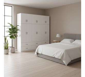 Ντουλάπα εξάφυλλη με συρτάρια και πατάρι Lego pakoworld λευκή 240x42x240εκ |  Ντουλάπες ρούχων στο espiti