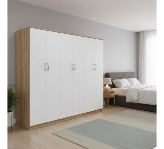 Ντουλάπα εξάφυλλη Lego ΙΙ pakoworld sonoma-λευκή 240x42x180εκ |  Ντουλάπες ρούχων στο espiti