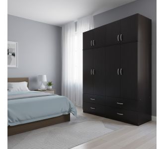 Ντουλάπα τετράφυλλη με συρτάρια και πατάρι Lego pakoworld wenge 160x42x240εκ |  Ντουλάπες ρούχων στο espiti