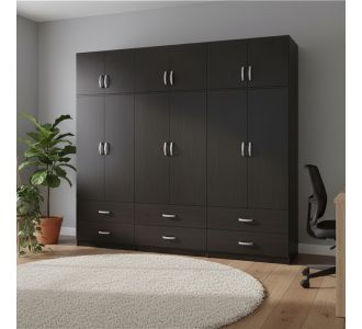 Ντουλάπα εξάφυλλη με συρτάρια και πατάρι Lego pakoworld wenge 240x42x240εκ |  Ντουλάπες ρούχων στο espiti