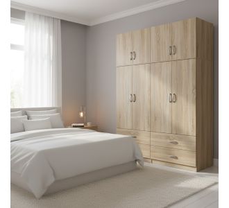 Ντουλάπα τετράφυλλη με συρτάρια και πατάρι Lego pakoworld sonoma 160x42x240εκ |  Ντουλάπες ρούχων στο espiti