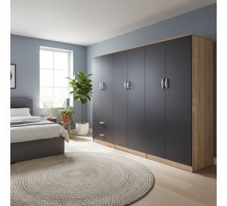 Ντουλάπα εξάφυλλη Lego I pakoworld sonoma-ανθρακί 240x42x180εκ |  Ντουλάπες ρούχων στο espiti