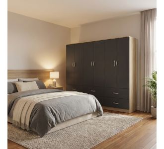 Ντουλάπα εξάφυλλη με συρτάρια Lego pakoworld sonoma-ανθρακι 240x42x180εκ |  Ντουλάπες ρούχων στο espiti