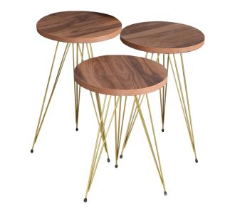 Βοηθητικά τραπέζια Wakmi pakoworld σετ 3τεμ φυσικό-πόδι χρυσό μέταλλο |  Τραπεζάκια βοηθητικά στο espiti