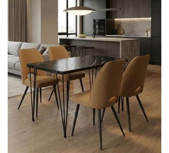 Σετ τραπεζαρία 5τμχ Roger - Christy Megapap Mdf - ύφασμα χρώμα μαύρο εφέ μαρμάρου - μουσταρδί 120x70x75εκ. |  Σετ τραπεζαρίες στο espiti