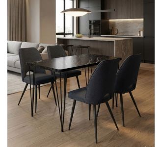 Σετ τραπεζαρία 5τμχ Roger - Christy Megapap Mdf - ύφασμα χρώμα μαύρο εφέ μαρμάρου - ανθρακί 120x70x75εκ. |  Σετ τραπεζαρίες στο espiti