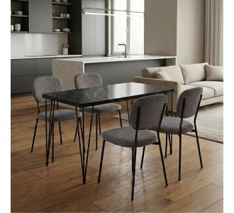 Σετ τραπεζαρία 5τμχ Roger - Kevin Megapap Mdf - ύφασμα χρώμα μαύρο εφέ μαρμάρου - γκρι 120x70x75εκ. |  Σετ τραπεζαρίες στο espiti