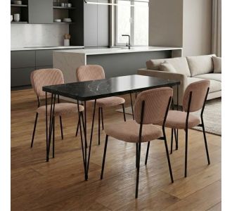 Σετ τραπεζαρία 5τμχ Roger - Kevin Megapap Mdf - ύφασμα χρώμα μαύρο εφέ μαρμάρου - μόκα 120x70x75εκ. |  Σετ τραπεζαρίες στο espiti