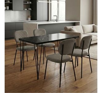 Σετ τραπεζαρία 5τμχ Roger - Kevin Megapap Mdf - ύφασμα χρώμα μαύρο εφέ μαρμάρου - λαδί 120x70x75εκ. |  Σετ τραπεζαρίες στο espiti