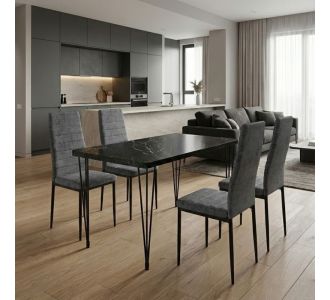 Σετ τραπεζαρία 5τμχ Roger - Rosa Megapap Mdf - ύφασμα χρώμα μαύρο εφέ μαρμάρου - γκρι 120x70x75εκ. |  Σετ τραπεζαρίες στο espiti