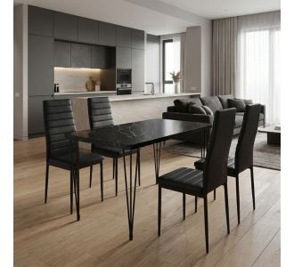 Σετ τραπεζαρία 5τμχ Roger - Rosa Megapap Mdf - PU χρώμα μαύρο εφέ μαρμάρου - μαύρο 120x70x75εκ. |  Σετ τραπεζαρίες στο espiti