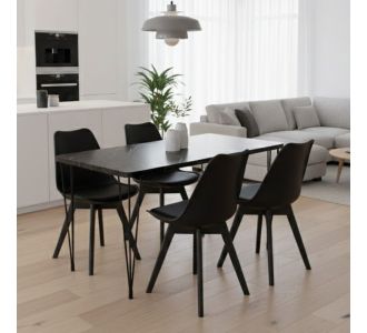 Σετ τραπεζαρία 5τμχ Roger - Viva Megapap Mdf - PP χρώμα μαύρο εφέ μαρμάρου - μαύρο 120x70x75εκ. |  Σετ τραπεζαρίες στο espiti