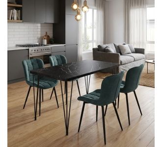 Σετ τραπεζαρία 5τμχ Roger - Chiara Megapap Mdf - ύφασμα χρώμα μαύρο εφέ μαρμάρου - πράσινο 120x70x75εκ. |  Σετ τραπεζαρίες στο espiti