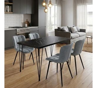 Σετ τραπεζαρία 5τμχ Roger - Chiara Megapap Mdf - ύφασμα χρώμα μαύρο εφέ μαρμάρου - γκρι 120x70x75εκ. |  Σετ τραπεζαρίες στο espiti