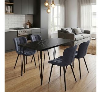 Σετ τραπεζαρία 5τμχ Roger - Chiara Megapap Mdf - ύφασμα χρώμα μαύρο εφέ μαρμάρου - ανθρακί 120x70x75εκ. |  Σετ τραπεζαρίες στο espiti