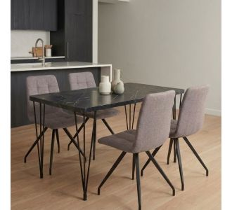 Σετ τραπεζαρία 5τμχ Roger - Bianca Megapap Mdf - ύφασμα χρώμα μαύρο εφέ μαρμάρου - ανοιχτό μπεζ 120x70x75εκ. |  Σετ τραπεζαρίες στο espiti