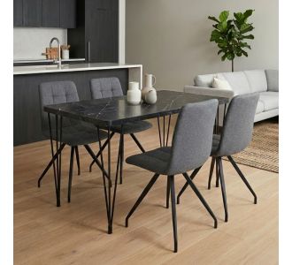 Σετ τραπεζαρία 5τμχ Roger - Bianca Megapap Mdf - ύφασμα χρώμα μαύρο εφέ μαρμάρου - γκρι 120x70x75εκ. |  Σετ τραπεζαρίες στο espiti