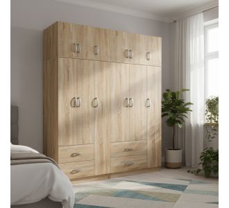 Ντουλάπα εξάφυλλη με πατάρι Lego pakoworld sonoma 180x42x240εκ |  Ντουλάπες ρούχων στο espiti