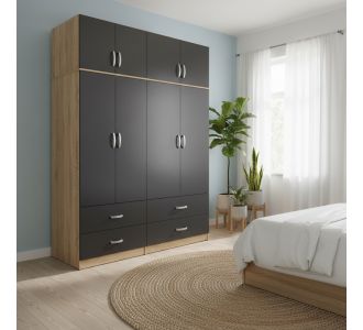 Ντουλάπα τετράφυλλη με συρτάρια και πατάρι Lego pakoworld sonoma-ανθρακί 160x42x240εκ |  Ντουλάπες ρούχων στο espiti