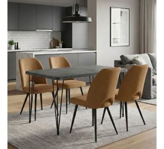 Σετ τραπεζαρία 5τμχ Roger - Christy Megapap Mdf - ύφασμα χρώμα σκούρο γκρι σκυροδέματος - μουσταρδί 120x70x75εκ. |  Σετ τραπεζαρίες στο espiti