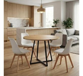 Σετ τραπεζαρία 5τμχ Rubes - Viva Megapap χρώμα φυσικό οξιάς - λευκό Ø100x78εκ. |  Σετ τραπεζαρίες στο espiti