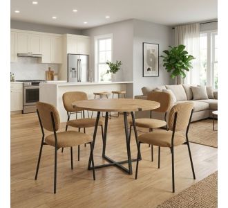 Σετ τραπεζαρία 5τμχ Rubes - Kevin Megapap χρώμα φυσικό οξιάς - μουσταρδί Ø100x78εκ. |  Σετ τραπεζαρίες στο espiti